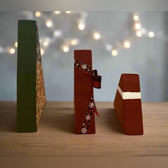 NEW Set of 3 Wood Holiday Centerpiece, Christmas Decor Trees Santa, Hand-Crafted - Picture 4 of 7